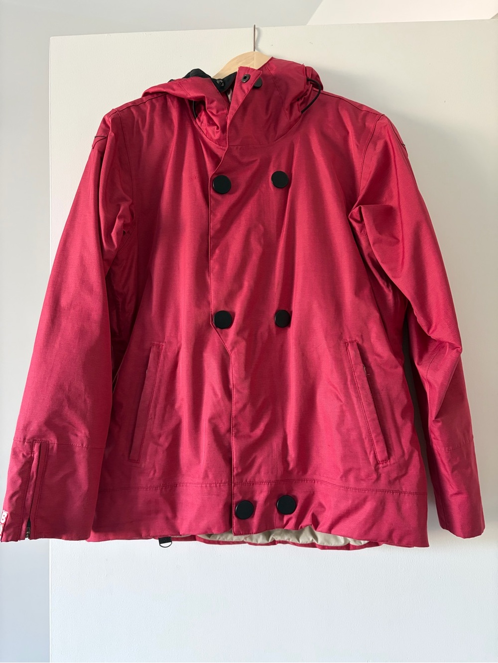 Girls' Red Hooded Ski Jacket with Double-Breasted Snap Front